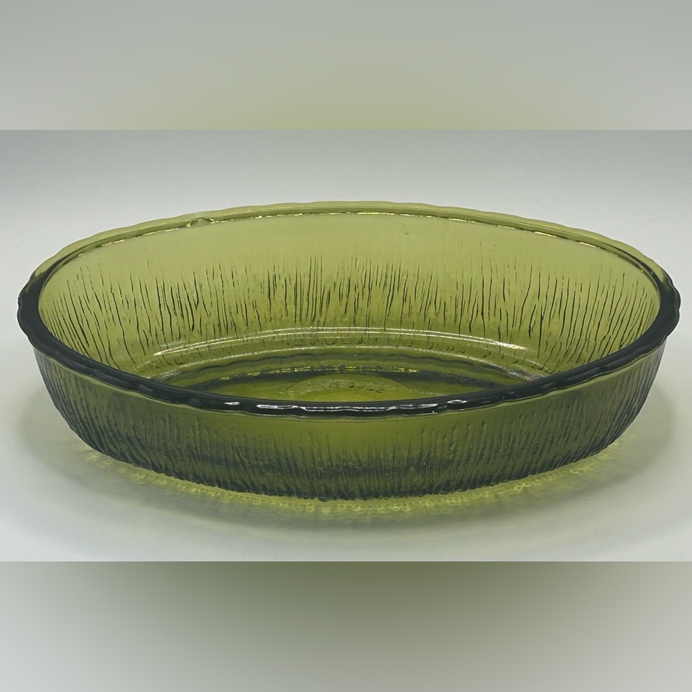 Vintage FTD 1975 Avocado Green Oval Glass Bowl